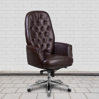 Flash Furniture BT-90269H-BN-GG High Back Traditional Tufted Brown Leather Multifunction Executive Swivel Chair With Arms